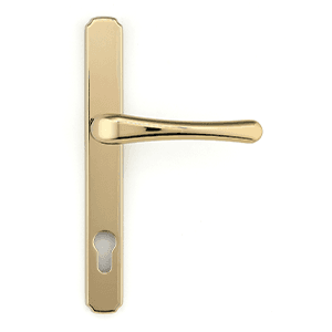 Composite door lever handle in a gold finish