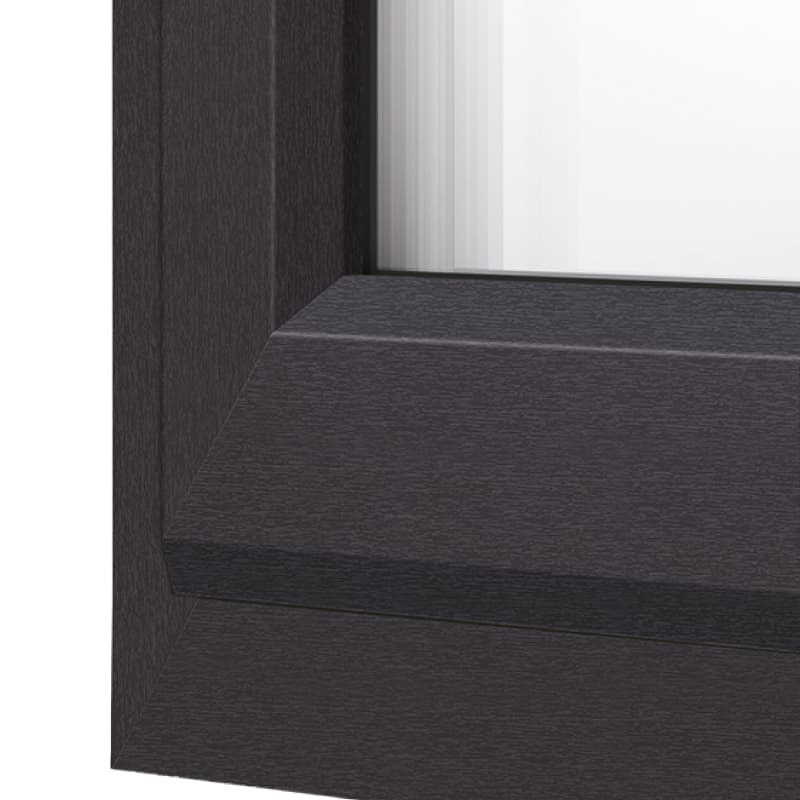 A close-up of the chamfered 70C uPVC profile, showing the grain of the foiled finish