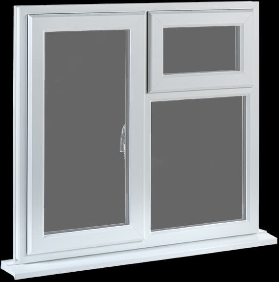 A white uPVC casement window frame shown as a product cut-out