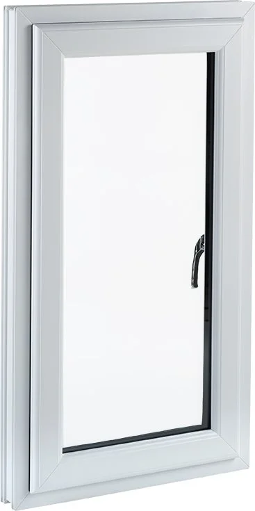 A studio render of an open white uPVC casement window