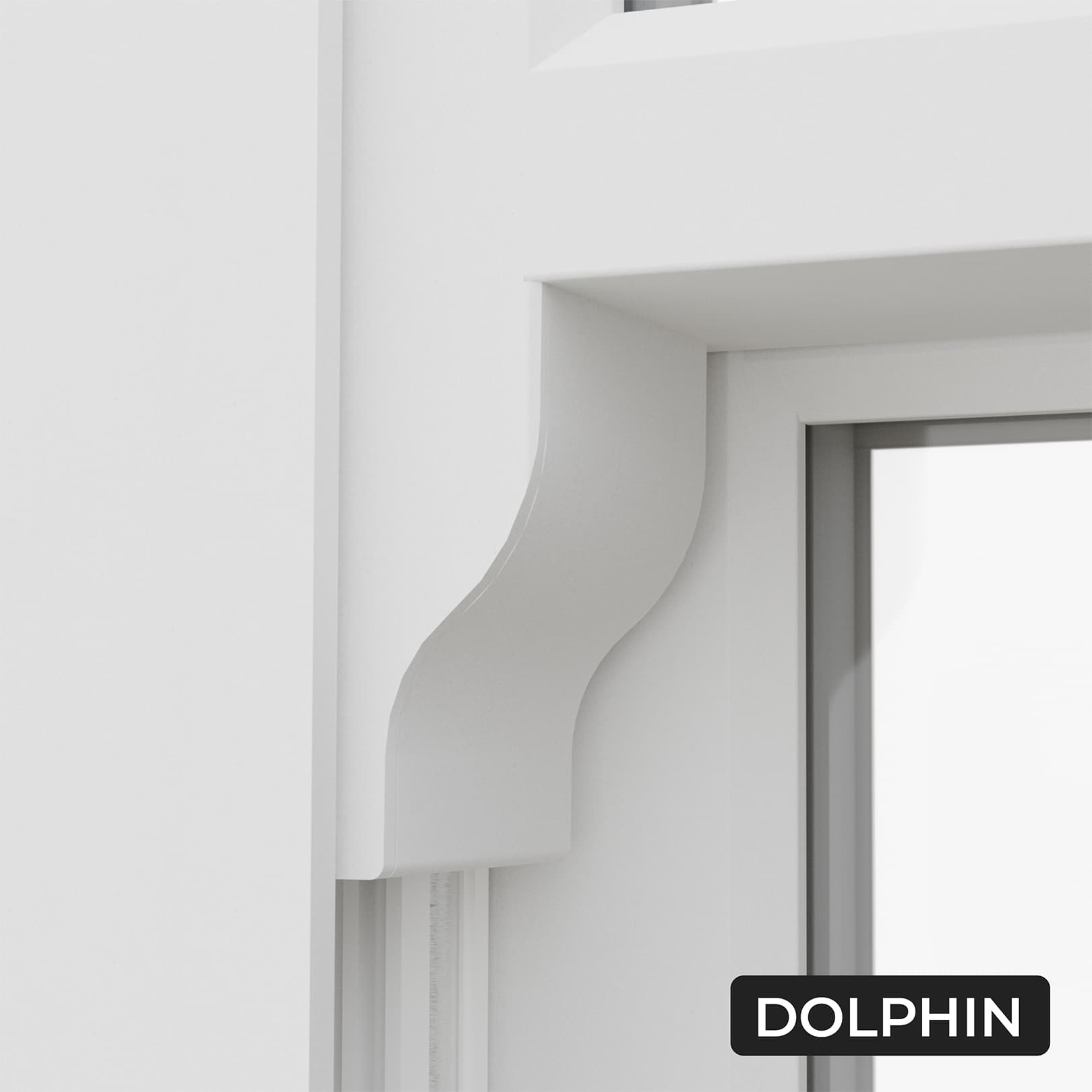 A sash window corner with a Dolphin-style horn