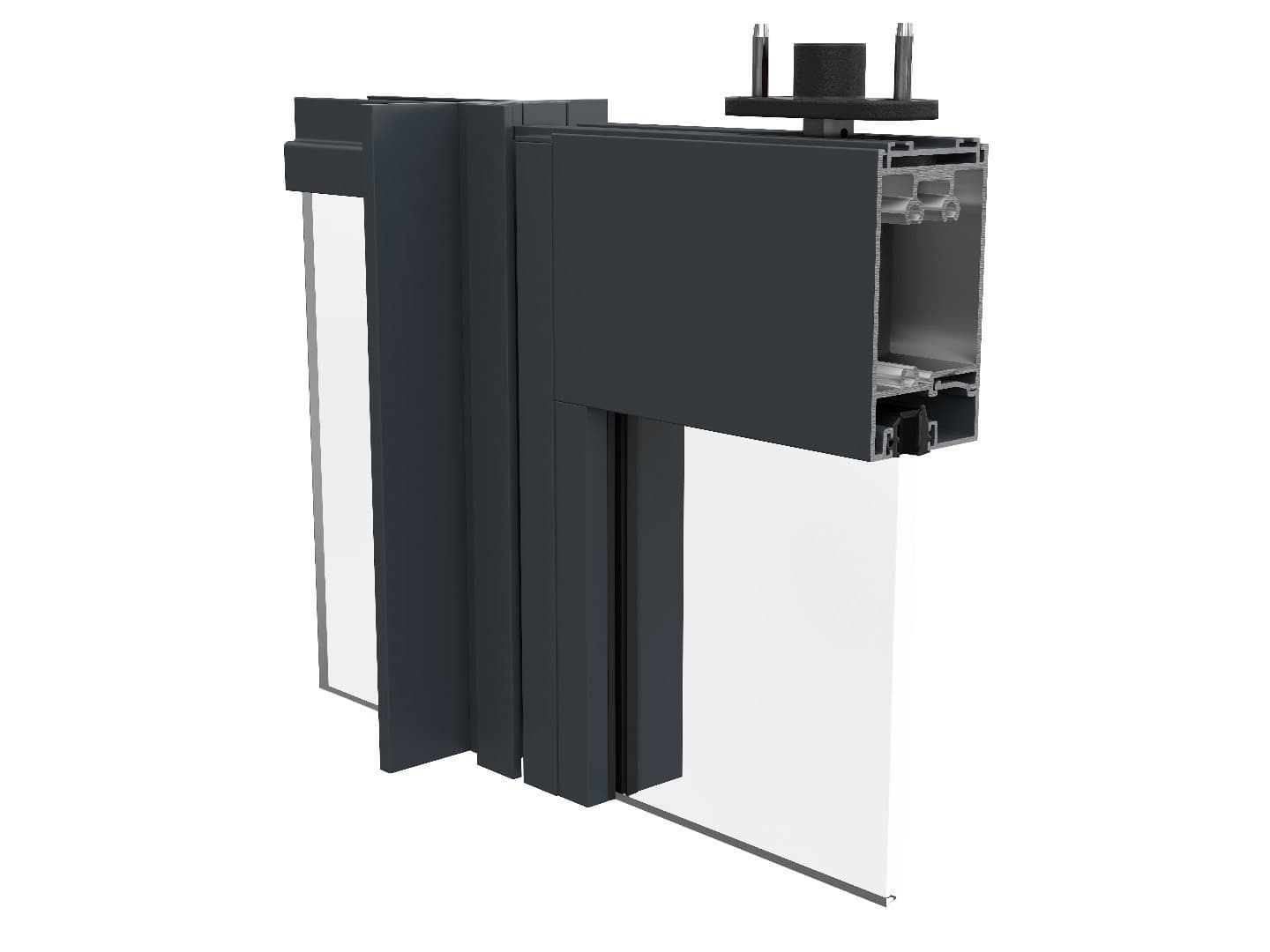A black steel-look AluSpace fixed screen with a pivot door