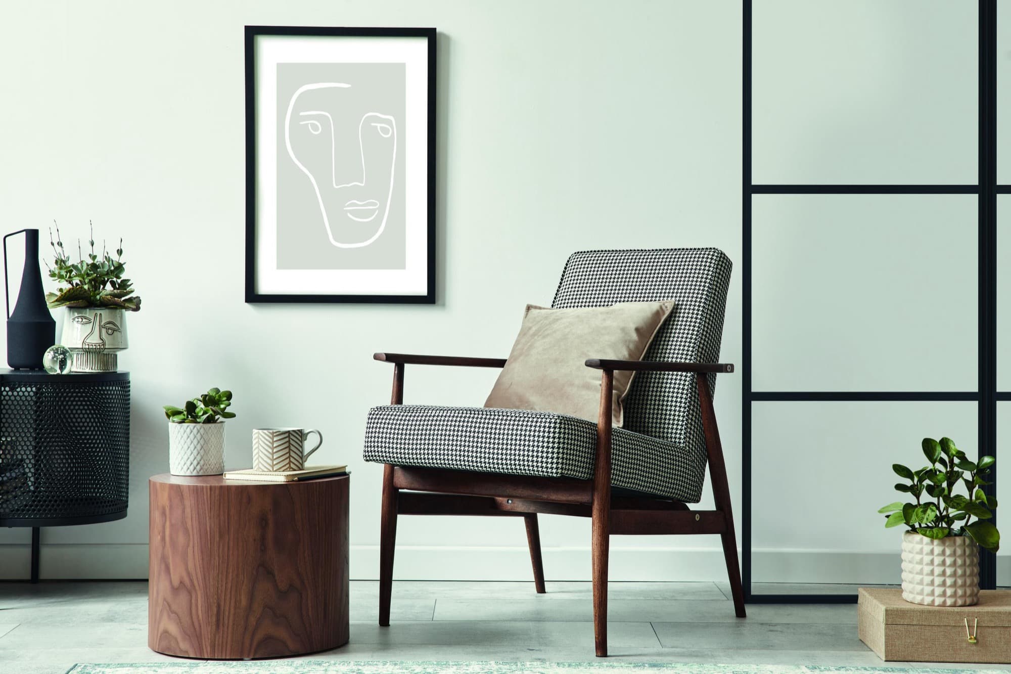 A grid-pattern AluSpace glazed screen in a living room