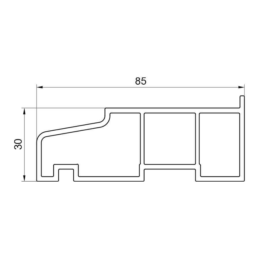 Cross-section of an 85mm stubb window cill
